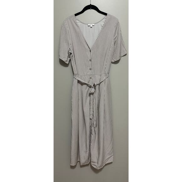 Vetta Dresses & Skirts - Vetta The Button Up Midi Dress in Taupe Stripe Medium 100% Tencel